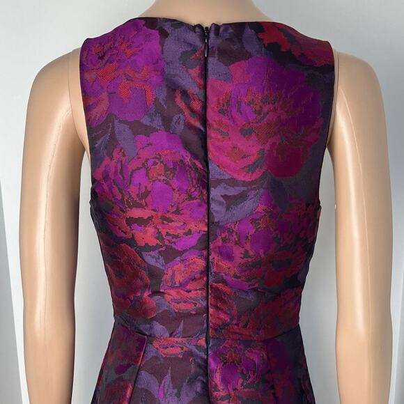 Aqua Floral A-Line Brocade Purple Floral Print Party Dress - Picture 7 of 10